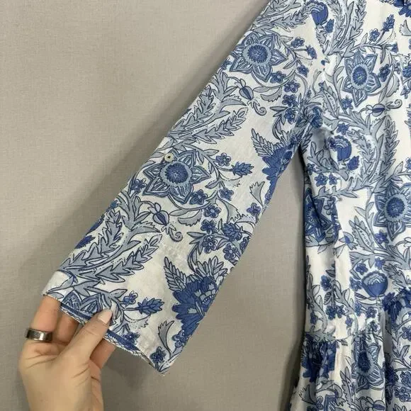 Ro’s Garden Leticia Deauville Mini Shirt Dress Womens Small Blue Floral Cottage - Picture 4 of 14